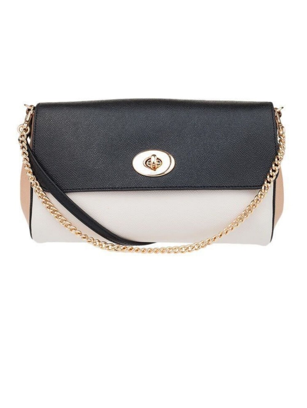 Coach Two-Tone Leather Turnlock Shoulder Bag - Black & Cream
